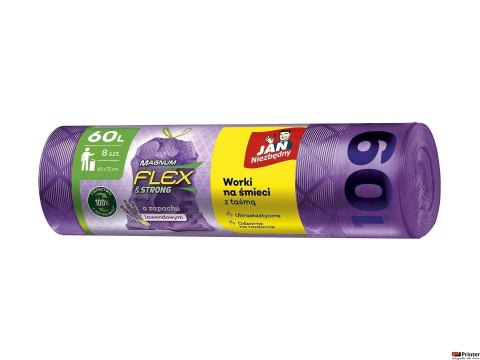 JAN NIEZBĘDNY Worki na śmieci magnum flex z taśmą 60l 8szt. lawendowe SA-JN-349510