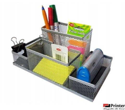 Organizer Przybornik na biurko metalowy pojemnik biurowy z siatki Net 4A Z3318A silver 20,5x10,5x9,5 cm
