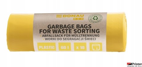 Worki na śmieci do segregacji plastiku 60l 10 szt. żółte DONAU ECO 22025422-06