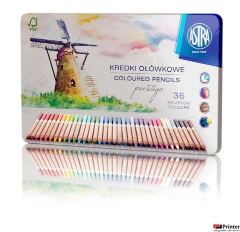Kredki z drewna cedrowego w metalowym pudełku Astra Prestige 36 kolorów, 312117003