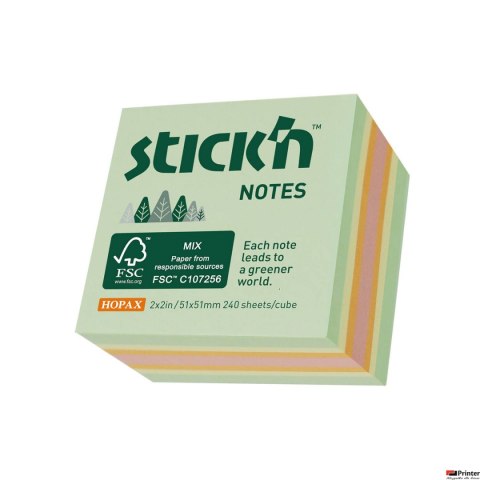 Bloczek kostka 51x51mm, pastel ziel/żół/pom/róż, 240 kartek 21889 mix kolorów