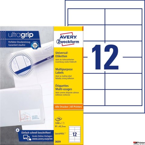 Trwałe etykiety uniwersalne 3659 97x42,3 100ark Avery Zweckform