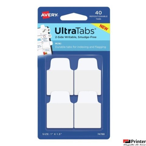 Ultra Tabs - samoprzylepne zakładki indeksujące, białe, 25,4x38, 40 szt., Avery Zweckform 74788 SALE